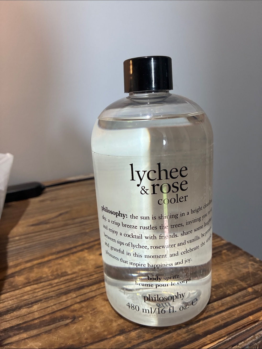Philosophy Lychee & Rose Cooler Body Spritz — Clear Bottle with Black Cap